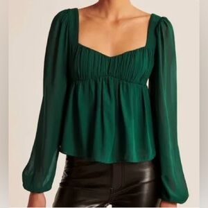 Abercrombie Long-Sleeve Sheer Puff Sleeve Top